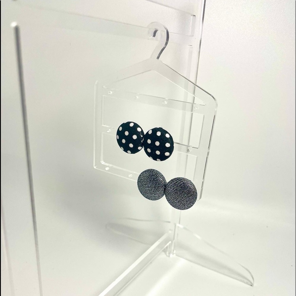 Silver Denim & Polka Dot Button Earrings